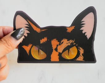 Tortie Cat Peeker Vinyl Aufkleber 3D Bewegung/Animiert | Katzen Aufkleber | Katzen Aufkleber | Peeker Aufkleber | Wasserfest