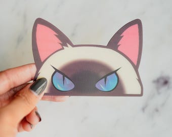 Braun Siamese Katze Peeker Vinyl Aufkleber 3D Bewegung/Animiert | Katzen Aufkleber | Katzen Aufkleber | Peeker Aufkleber | Wasserfest