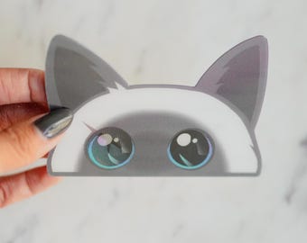 Graue Siamkatze Peeker Vinyl Aufkleber 3D Bewegung/Animiert | Katzen Aufkleber | Katzen Aufkleber | Peeker Aufkleber | Wasserfest