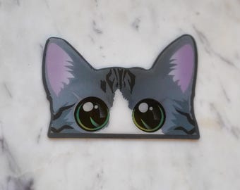Tabby Schneeschuh Peeker Vinyl Aufkleber 3D Bewegung/Animiert | Katzen Aufkleber | Katzen Aufkleber | Peeker Aufkleber | Wasserfest