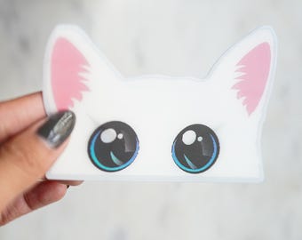 Weiße Katze Späht Vinyl Aufkleber 3D Bewegung/Animiert | Katzen Aufkleber | Katzen Aufkleber | Peeker Aufkleber | Wasserfest