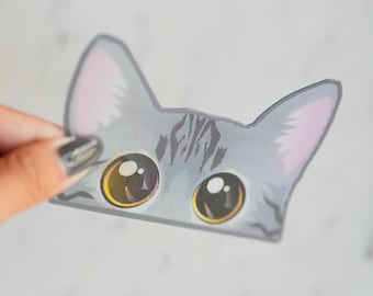 Grau getigerte Katze Peeker Vinyl Aufkleber 3D Bewegung/Animiert | Katzen Aufkleber | Katzen Aufkleber | Peeker Aufkleber | Wasserfest