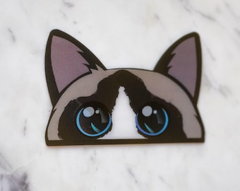 Schneeschuh Katze Peeker Vinyl Aufkleber 3D Bewegung/Animiert | Katzen Aufkleber | Katzen Aufkleber | Peeker Aufkleber | Wasserfest