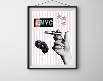 Pink stripped cool girl poster lipstick ysl Chanel New York matches