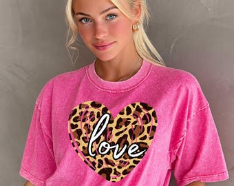 Leopard Print Love Heart Shirt | Galentine Gift | Valentine's Day Tee