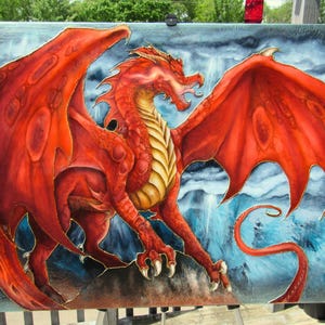 Original Dragon Painting on Canvas: 3D Resin Finish, Mica Shimmer - 30x40&quot;