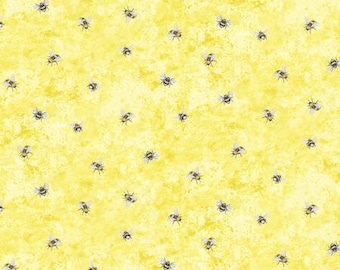 Lemon Tossed Small Bee #CD2460-LEMON - From Timeless Treasures Lemon Bouquet - 1/2-yard increments