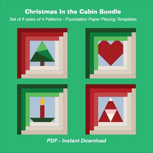 Christmas In the Cabins - Foundation Paper Piecing Block Bundle Set - 4 Patterns - 2, 3, 4, 5, 6 and 7&quot; - PDF Instant Download