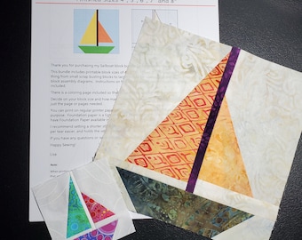 Sailboat—FPP Block Bundle Finished Sizes 4”, 5”, 6”, 7” and 8” - PDF Instant Download