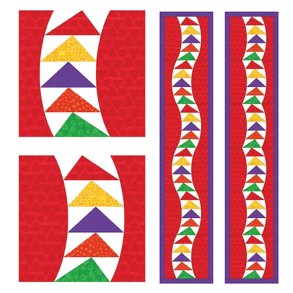 Curved Flying Geese Blocks—FPP  Bundle 1 - Set of 8 Block Sizes— 3,4,5,6,7,8,9 and 10”  - PDF Instant Download