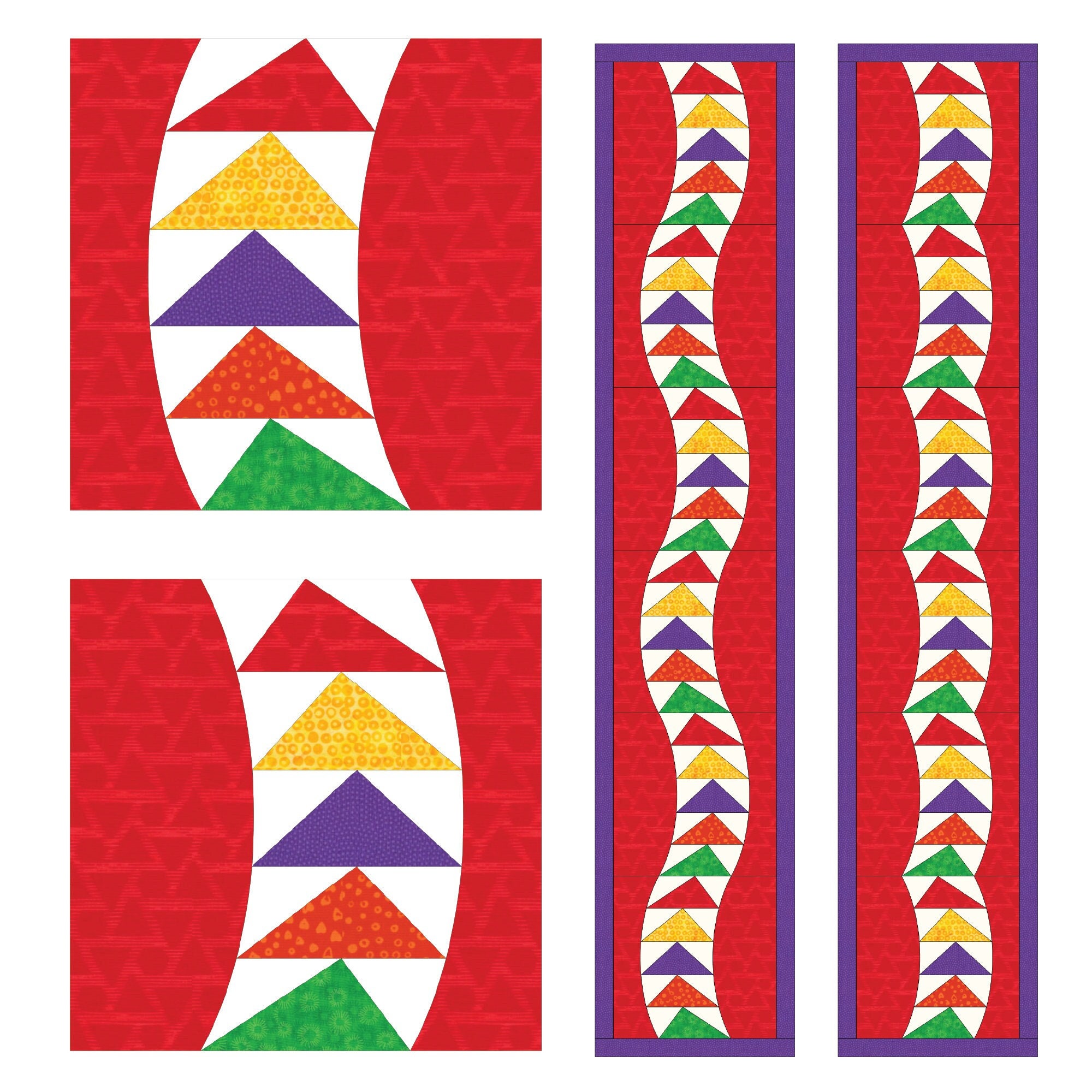 Curved Flying Geese Blocks—FPP  Bundle 1 - Set of 8 Block Sizes— 3,4,5,6,7,8,9 and 10”  - PDF Instant Download