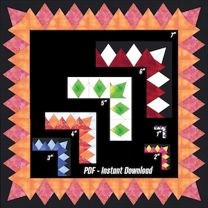 Double Point Border - FPP Block Bundle set - Block sizes: 1", 2", 3", 4", 5", 6" and 7" - With Side & Corner Blocks - PDF Instant Download