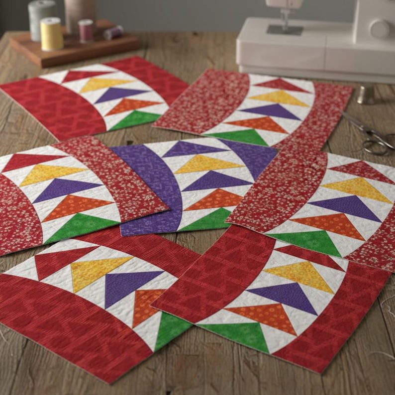 Curved Flying Geese Blocks—FPP Bundle 1 - Set of 8 Block Sizes— 3,4,5,6,7,8,9 and 10” - PDF Instant Download image 3