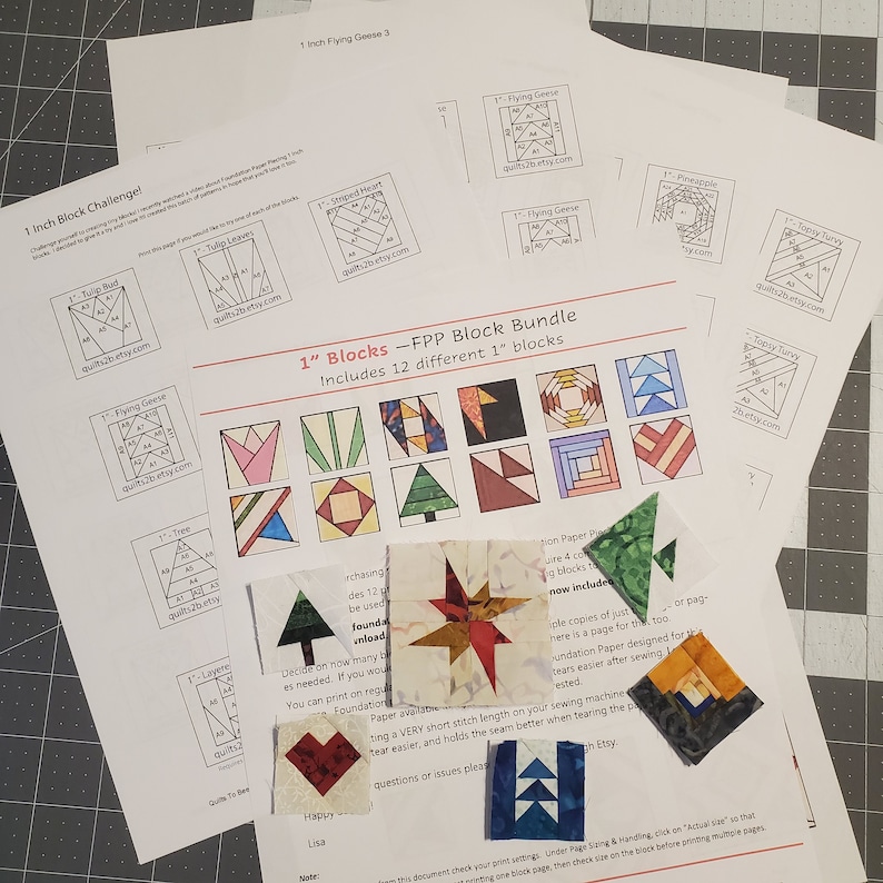 1 Inch Blocks — FPP Foundation Paper Piecing, 12 Block Bundle - PDF ...