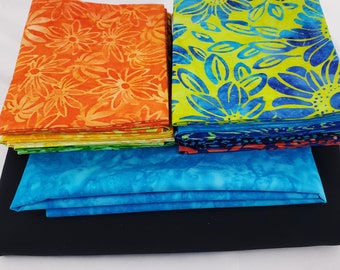 Batik Fabric bundle - Summer Zest and Black Tonal Batiks from  Robert Kaufman - with free quilt pattern