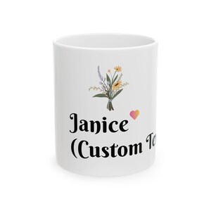 Personalized Floral Ceramic Mug | Custom Coffee Cup, Gift for Her, Housewarming, Birthday, Mothers Day