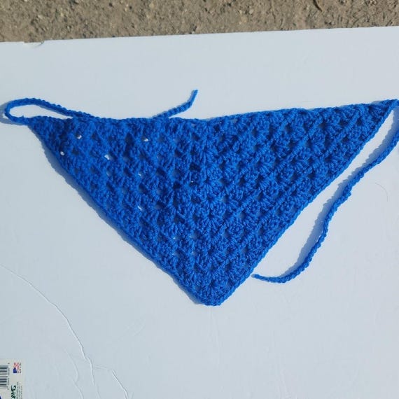 Hand-Crocheted Royal Blue Headscarf Royal Blue Wrap Scarf With Fringe and Corkscrews, Skinny  main image 2