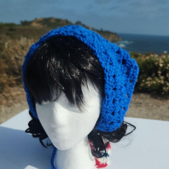 Handmade Royal Blue Crochet Granny Stitch Head Scarf Bandana  display picture 1