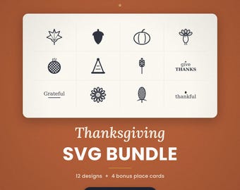 Thanksgiving SVG-bundel, herfst snijbestanden, kalkoen en pompoen (digitale download)