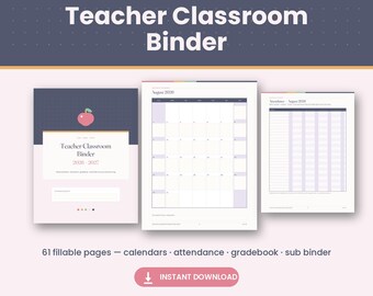 Pastel Teacher Classroom Binder 2026-2027 (Invulbaar PDF-bestand)