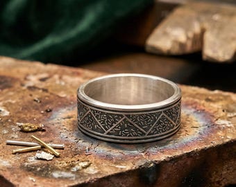 Handmade Oxidized Sterling Silver Geometric Ring – Textured Artisan Band