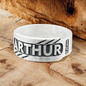 Bold Custom Name Ring for Men – Personalized Engraved Silver Band with Thick Letters and Rugged Finish by cousinjewellry