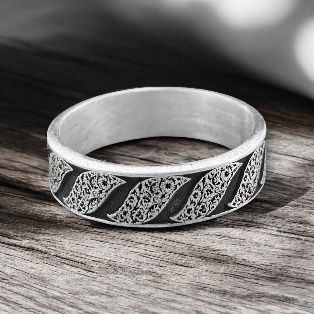 Men's Rings Leaf Pattern Men Silver Ring Vine Pattern Band, Sterling Silver Mens Ring, Ornate ...