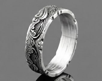 Anello da uomo in argento, anello con onda ossidata, fascia in argento sterling, gioielli rustici con motivo oceanico, anello con finitura opaca, stile onda giapponese, regalo per lui