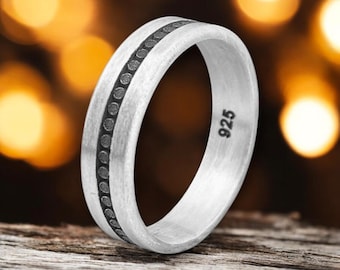 Men’s 925 Sterling Silver Ring, Minimalist Oxidized Dot Band, Brushed Finish, Everyday Durable Ring, Boyfriend Gift, Handmade