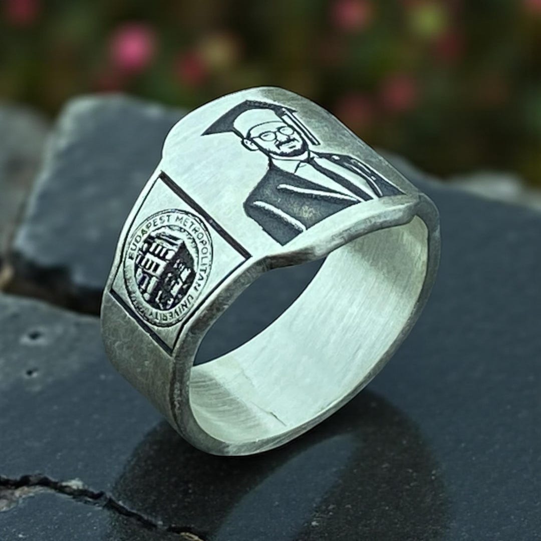 Custom Graduation Silver Ring With Photo and Text Engraving, 925 ...