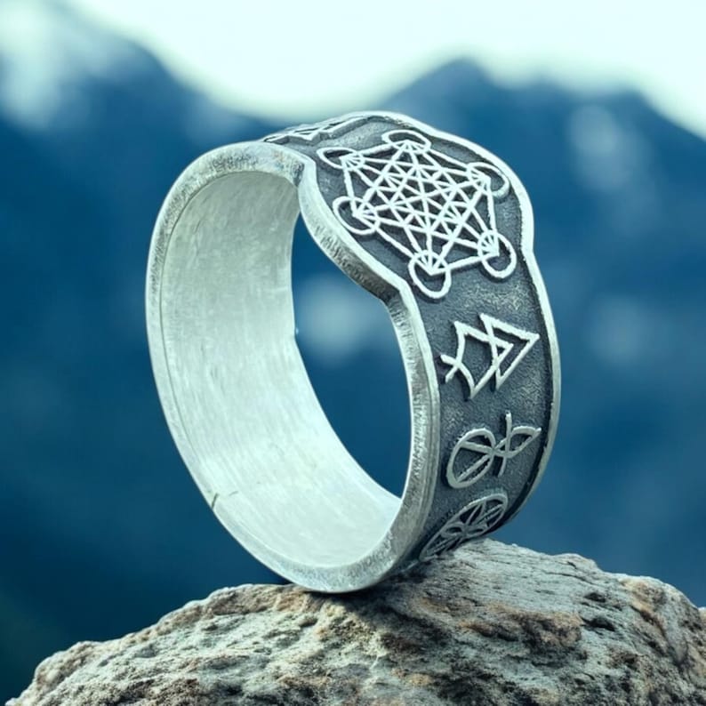 Soloman Rune Sterling Silver Seal of Solomon Ring – Sacred Geometry Ring With Runes ...