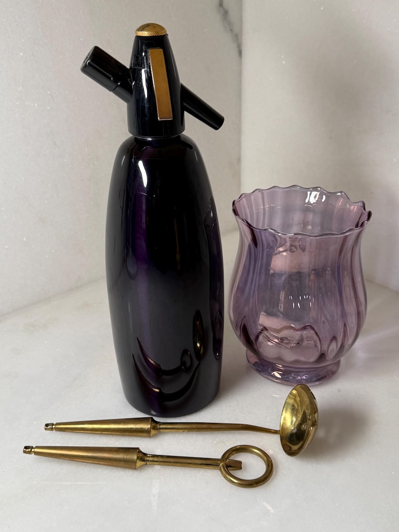 globe cyclone vintage en verre irisé améthyste ou canneberge, vase décoratif ou bougeoir vase violet lavande verre au mercure image 14