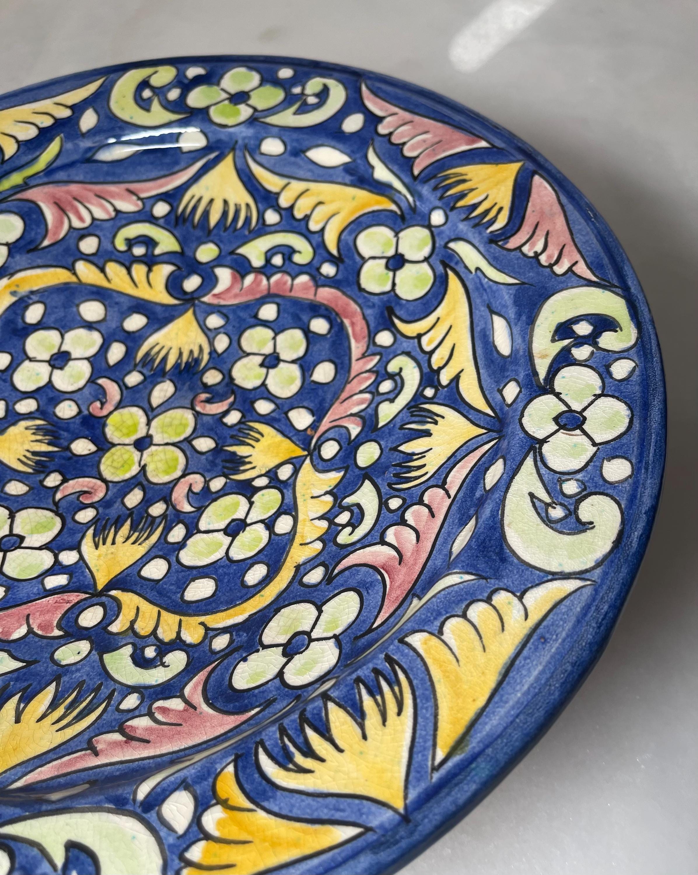 Vintage Safi Large Platter Lovely hand-painted artist signed Safi pottery serving platter Morocco Housewarming Wedding Gift Wall Art Plate