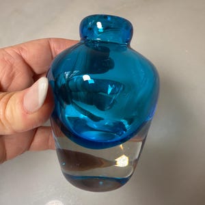 Hand Blown Glass Vase Turquoise Blue Studio Glass Bud Vase MCM Housewarming Gift Eclectic Home Decor