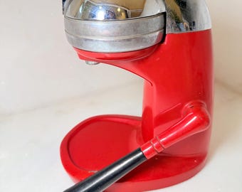 Vintage Juice King Juicer in red and chrome 1950s-60s manual citrus juicer for oranges and grapefruit Art Deco Mid-Century Modern gift