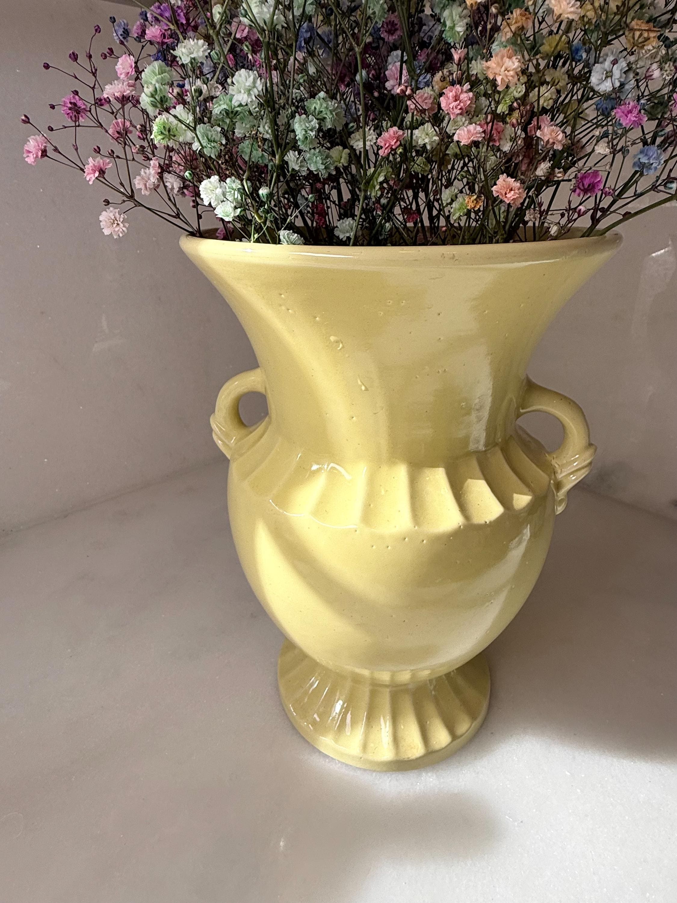 Vintage Art Deco Yellow Ceramic Trophy Planter Vase With