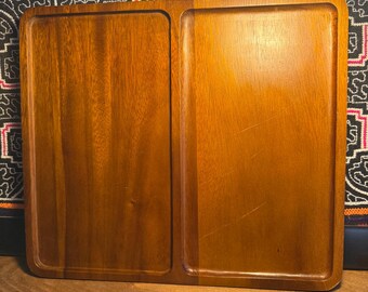 Mid century modern teak charcuterie tray platter "The Cellar" collection for Macy's vintage two-section serving tray