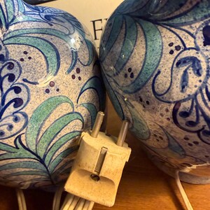 Fajalauza Granada Spain hand painted Andalusian pottery lamp pair vintage mid 20th century handmade ceramic lamps Lebrillo pomegranates image 4