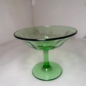 Green Depression Glass Candy Dish Vintage Vaseline Glass Footed Dish Compote Bohemian Home Eclectic Housewarming Gift