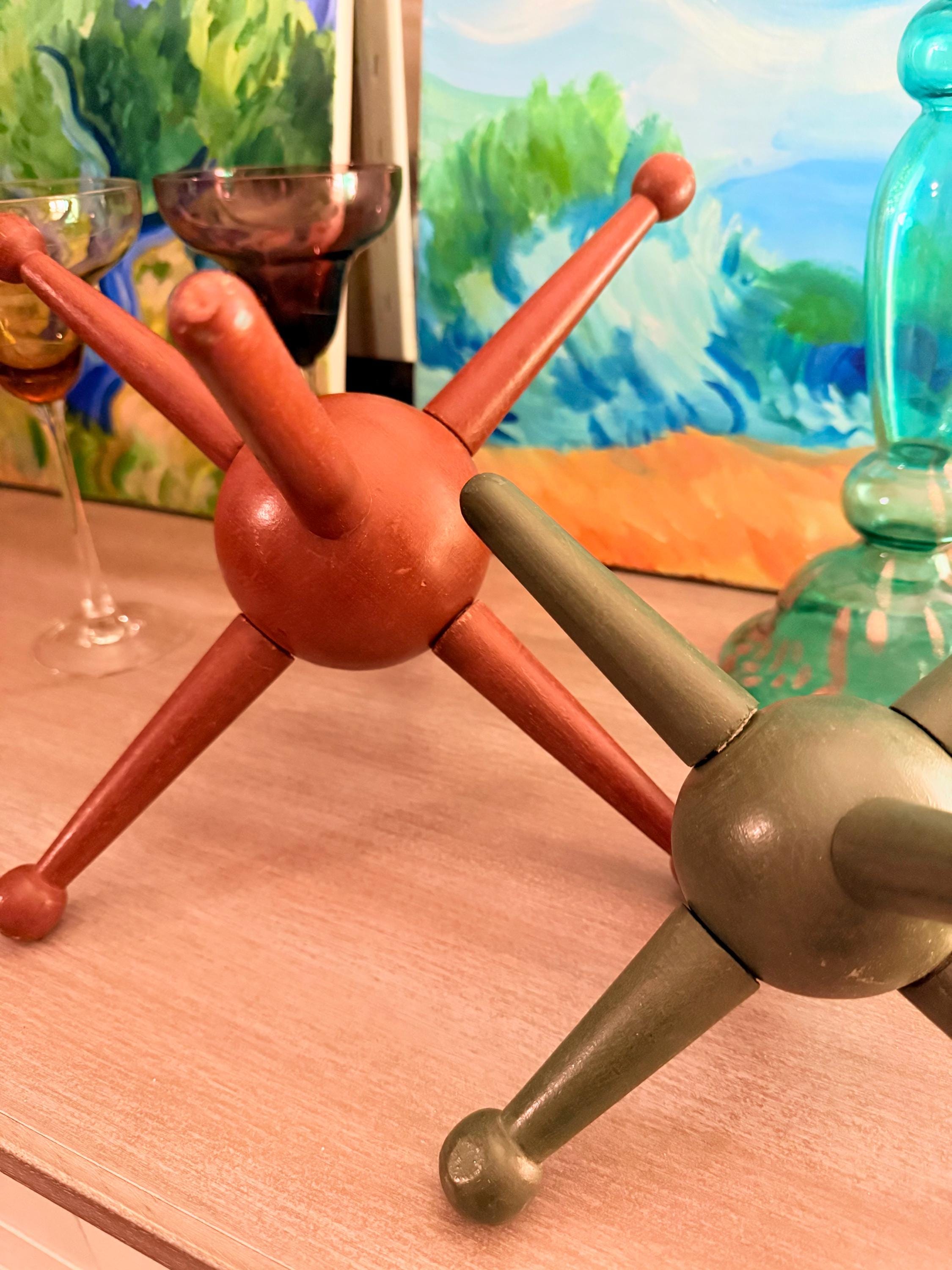 Set of 3 Mid-century Modern Wood Jax Jacks Sculptures – Atomic Age