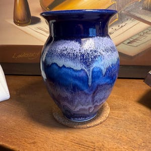 Handmade Studio Pottery Vase: Navy Blue Drip Glaze Stoneware