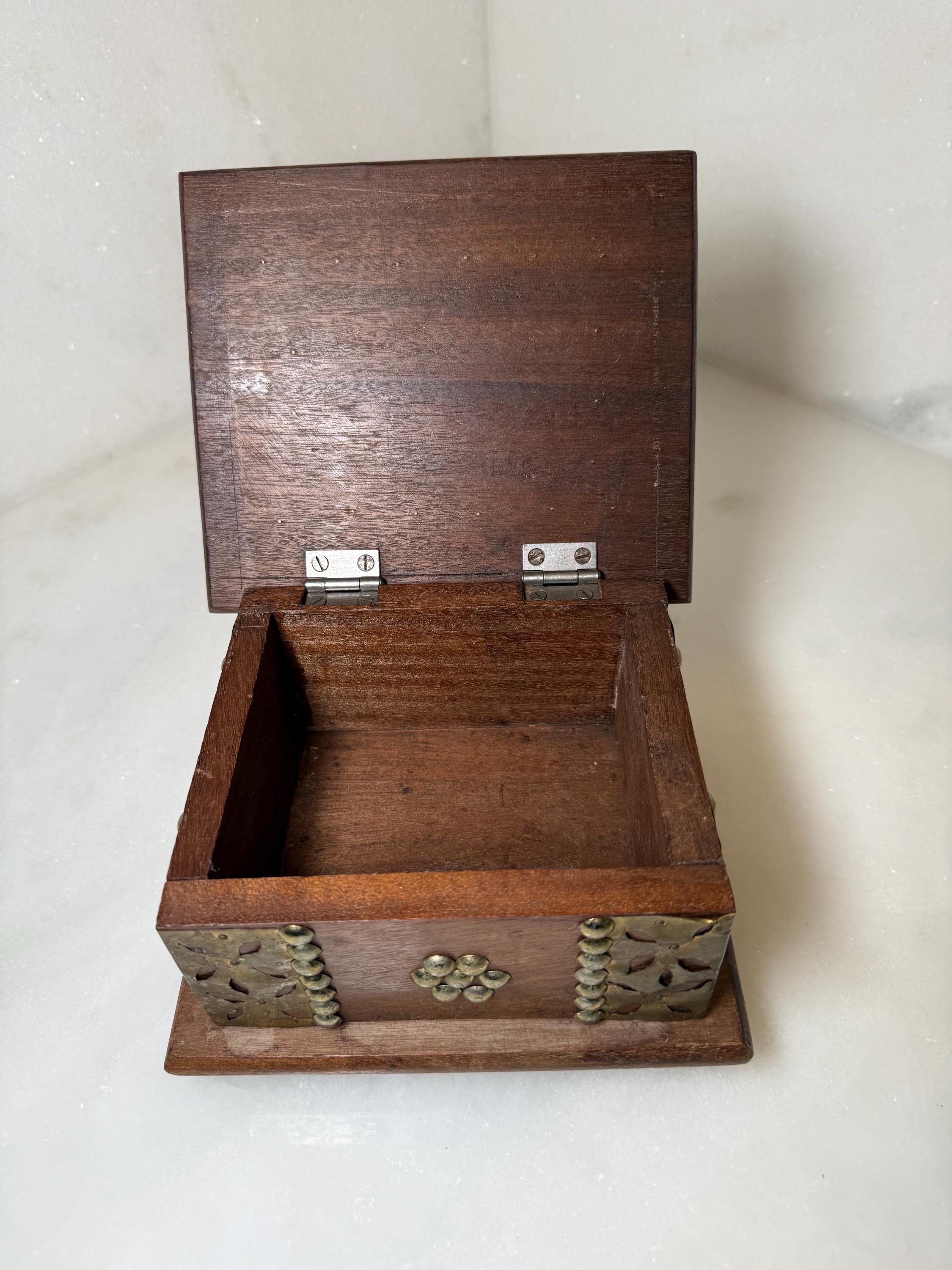 Tramp Art Zanzibar Style Wooden Box With Brass Stud Tack and