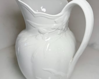 Large Ironstone Pitcher Antique Wood & Sons English Ironstone Pitcher Vase 1800s Wheat Pattern Rare Collectible Gift