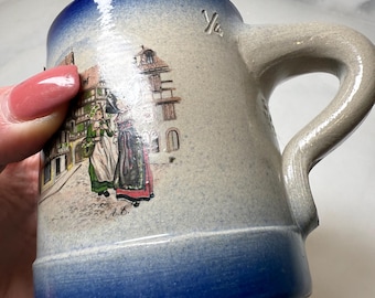 French Mug Stein Gres D'Alsace charming stoneware salt glazed mug 1/4 liter stein from Alsace, signed by Anne Ehret vintage housewarming