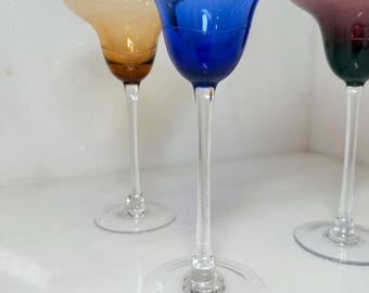 Lenox Margarita Glasses, Tuscany Seasons Collection Blown Glass Cocktail Set, Blue Yellow Lavender Vintage Bar