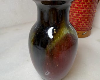 Vintage Chinese vase sang de boeuf oxblood celadon vase handmade porcelain vase  lovely drip glaze and crackle interior housewarming gift