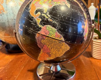 Rare Black Seas Replogle 12 inch Starlight Globe Chrome Base and Accents 1950s Mid Century Modern Map Collector Gift