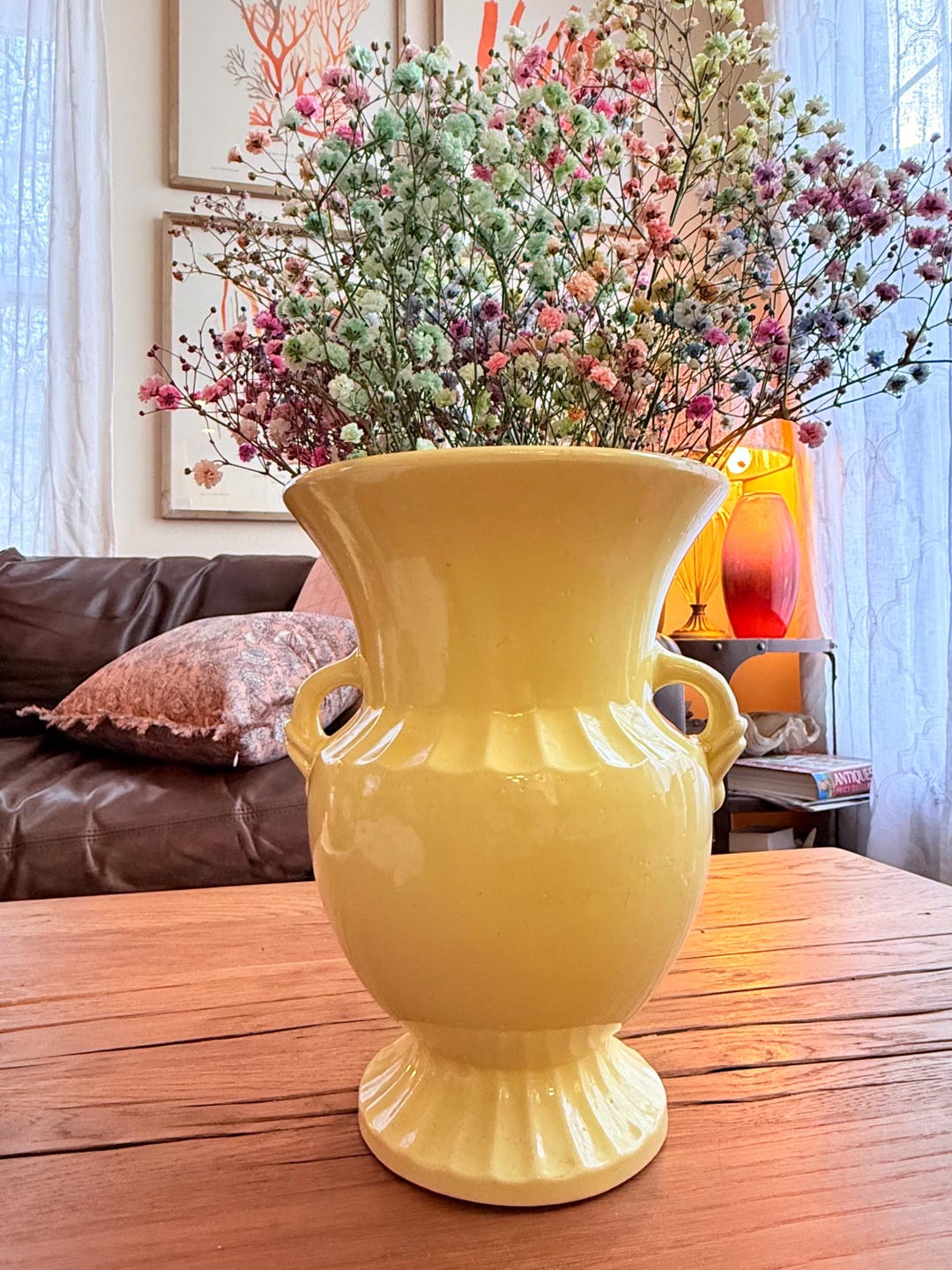Vintage Art Deco Yellow Ceramic Trophy Planter Vase With
