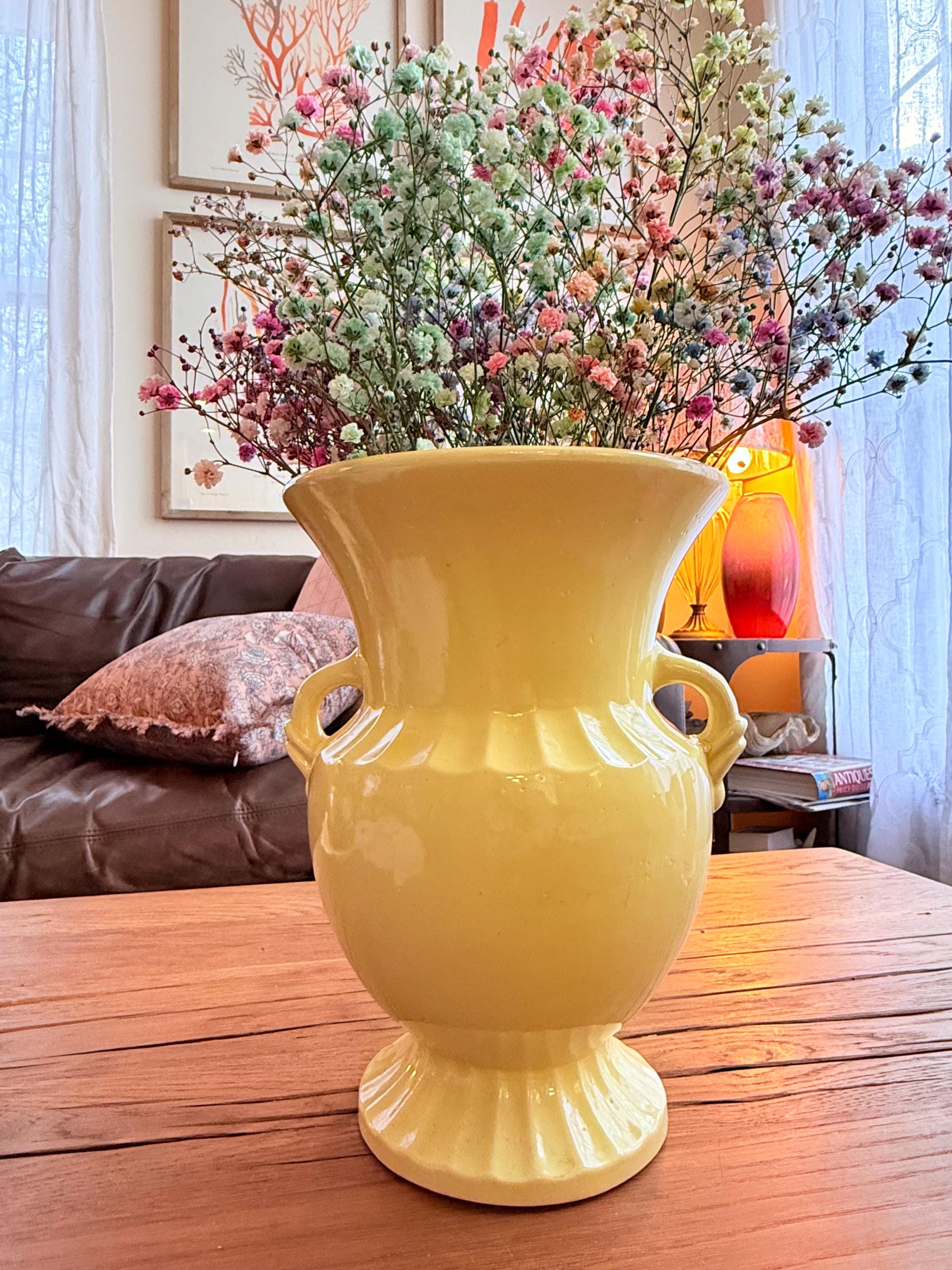 Vintage Art Deco Yellow Ceramic Trophy Planter Vase With