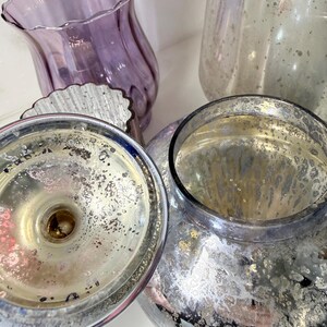 globe cyclone vintage en verre irisé améthyste ou canneberge, vase décoratif ou bougeoir vase violet lavande verre au mercure image 7